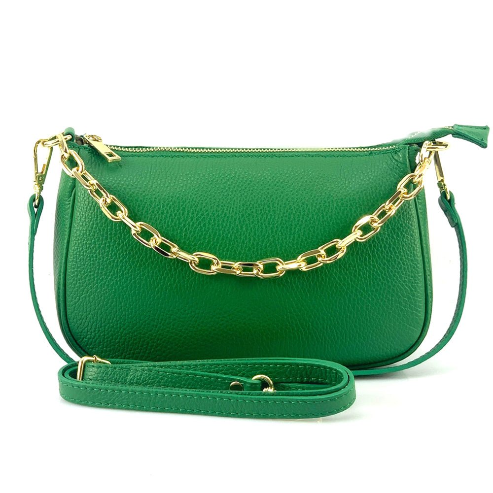 Gillian green Italian leather crossbody bag with gold chain strap