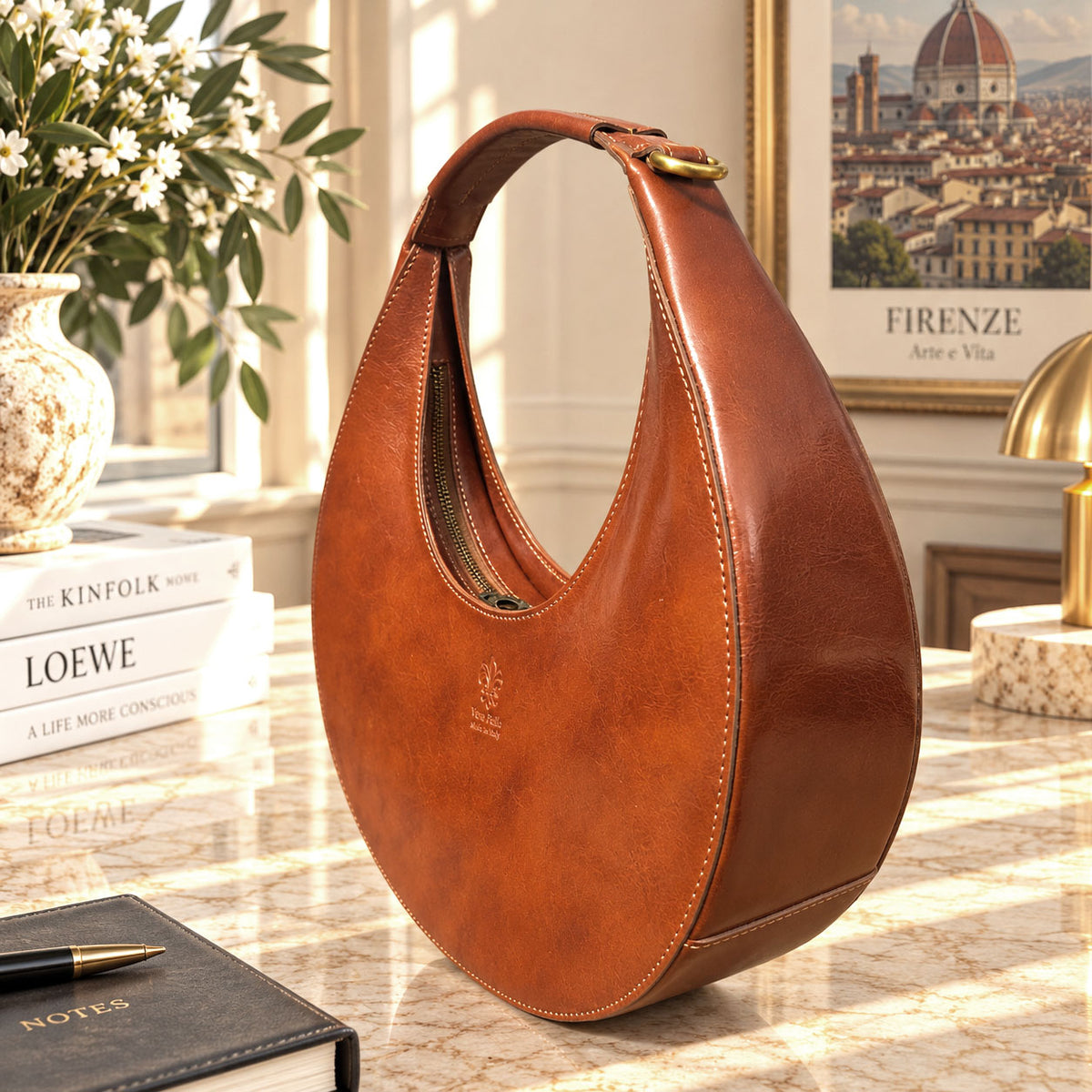 Sabina Hand-Dyed Leather Half-Moon Shoulder Bag - view 32