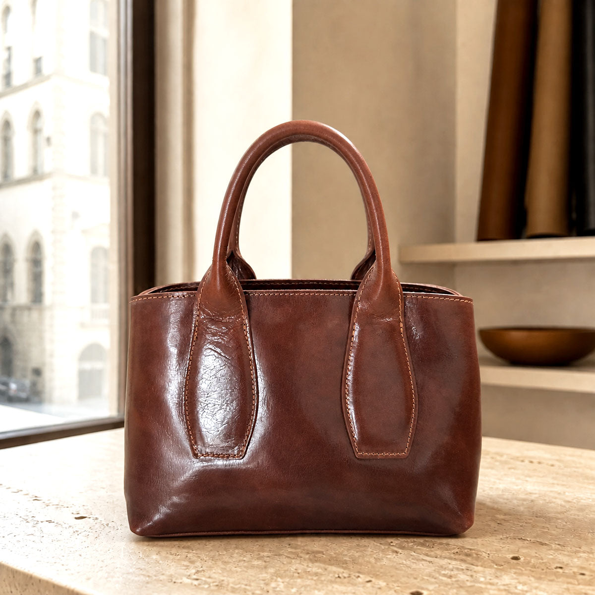 Diletta Compact Italian Leather Satchel Bag