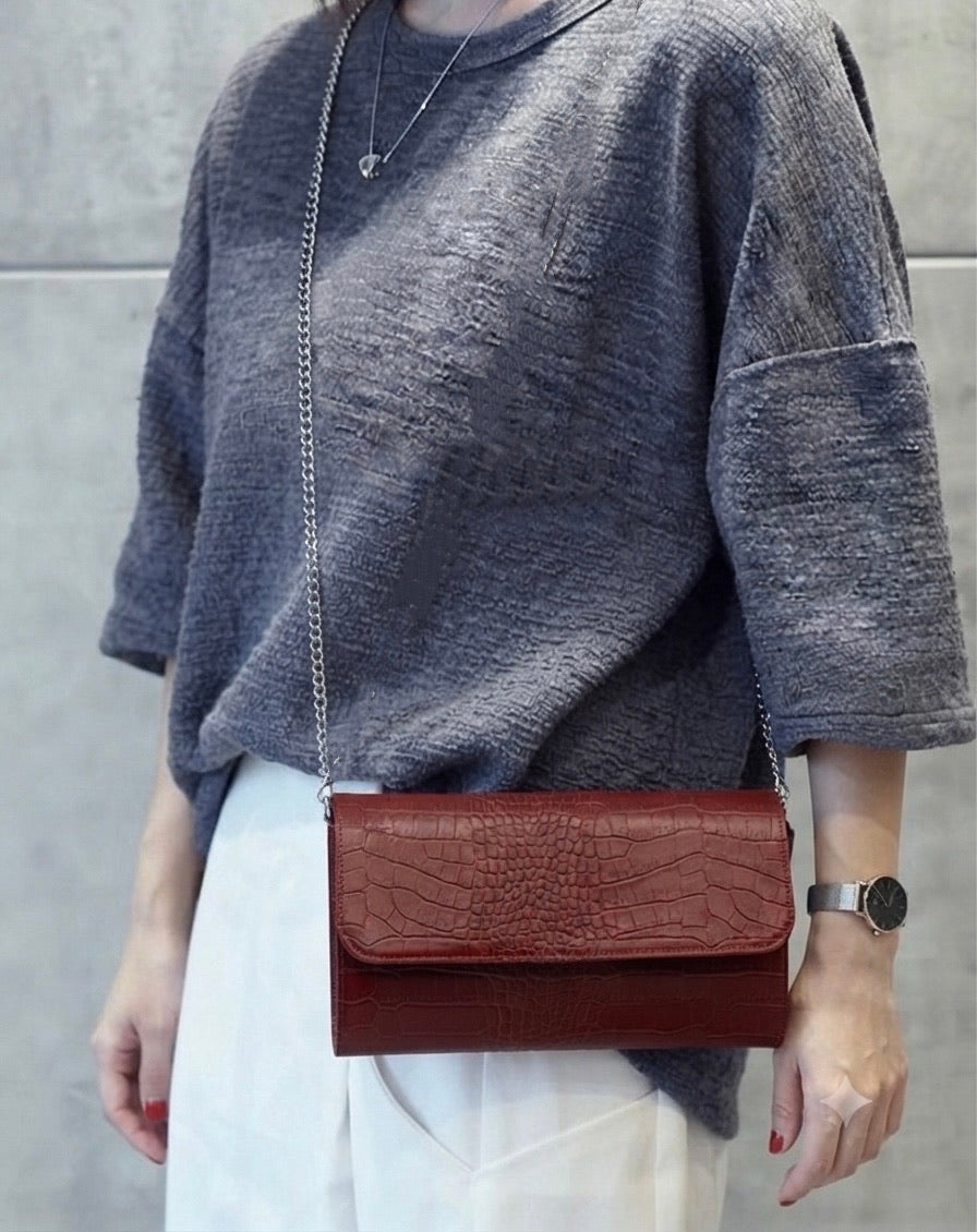 Amelia Croc Embossed Leather Clutch & Crossbody Bag