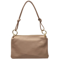 Beige handbag with a knotted handle on a white background