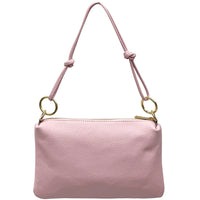 Pink handbag with a strap on a white background