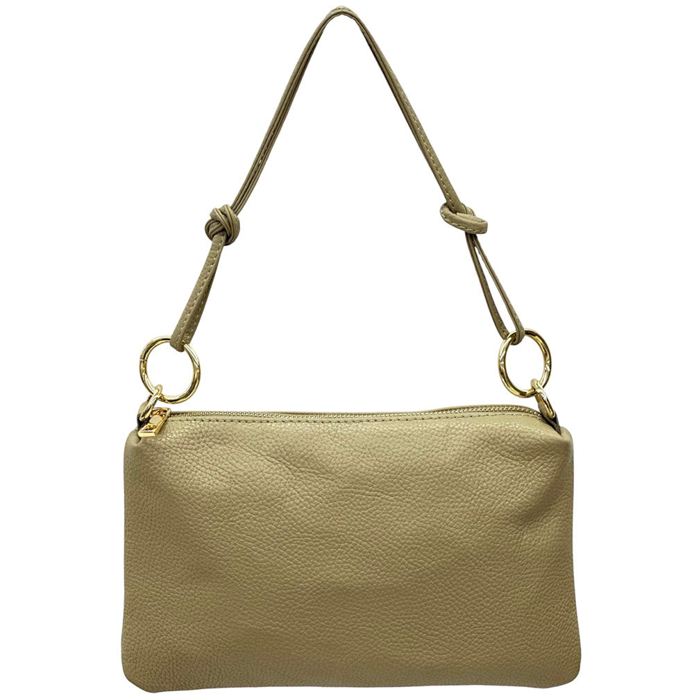 Beige handbag with a strap on a white background
