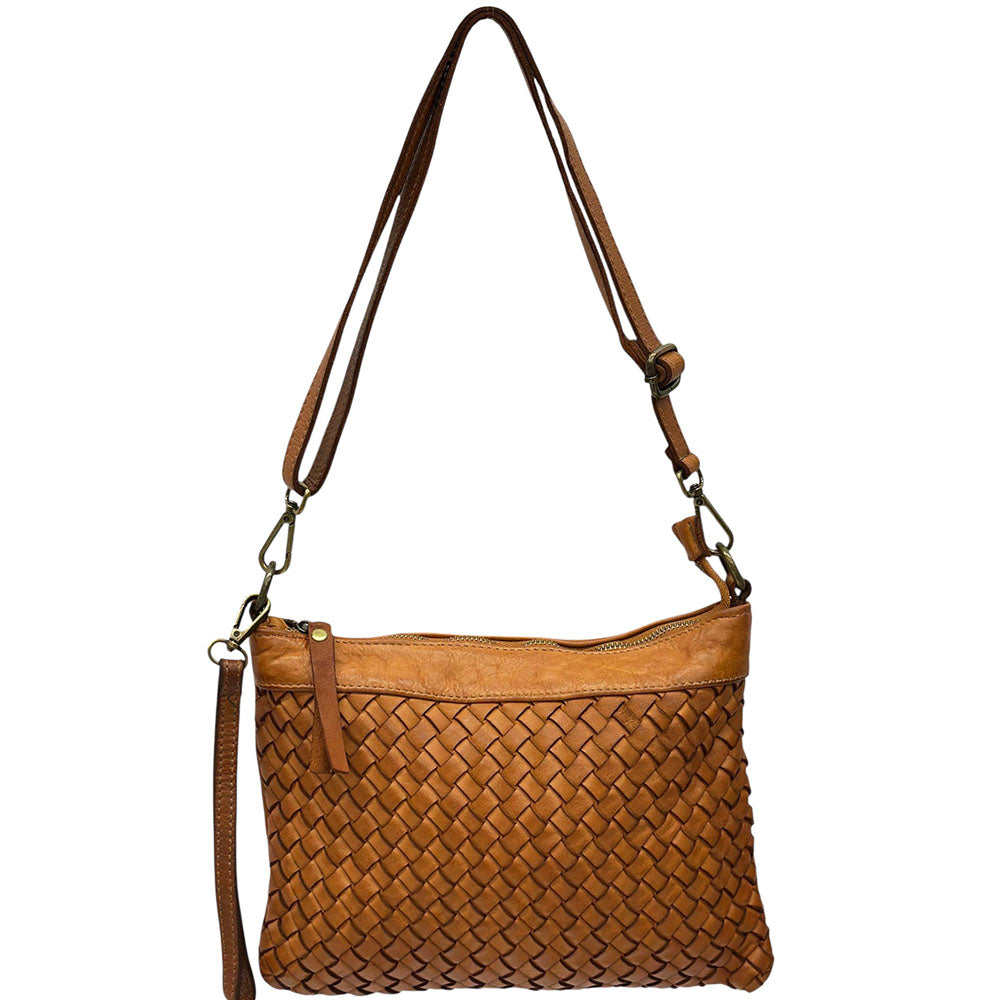 Norevia Woven Washed Cow Leather Crossbody Bag