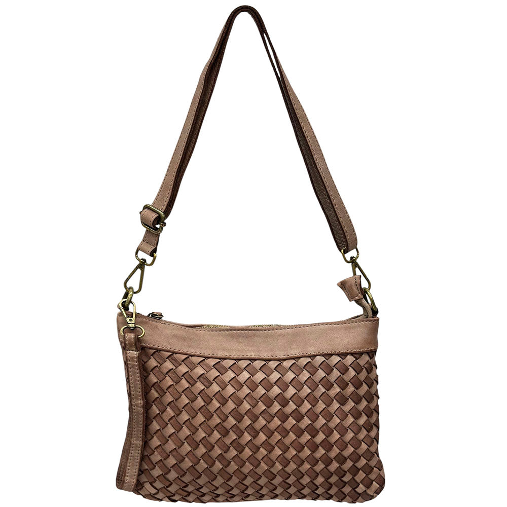 Norevia Woven Washed Cow Leather Crossbody Bag