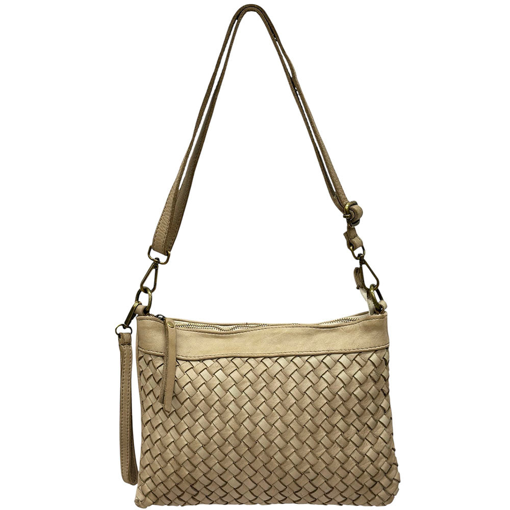 Norevia Woven Washed Cow Leather Crossbody Bag