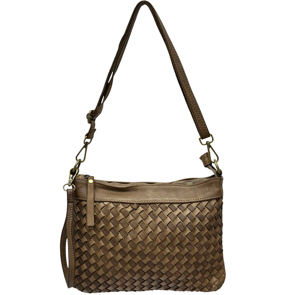 Norevia Woven Washed Cow Leather Crossbody Bag
