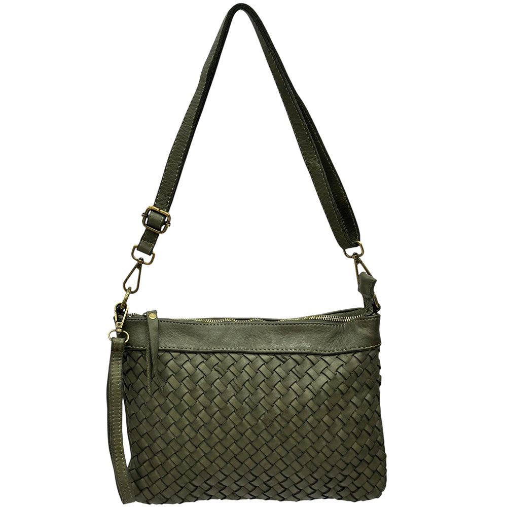 Norevia Woven Washed Cow Leather Crossbody Bag