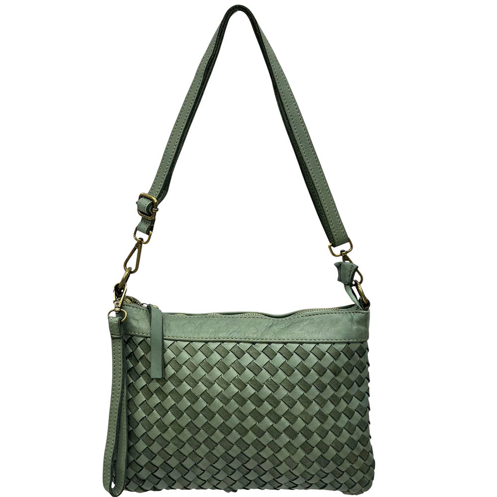 Norevia Woven Washed Cow Leather Crossbody Bag