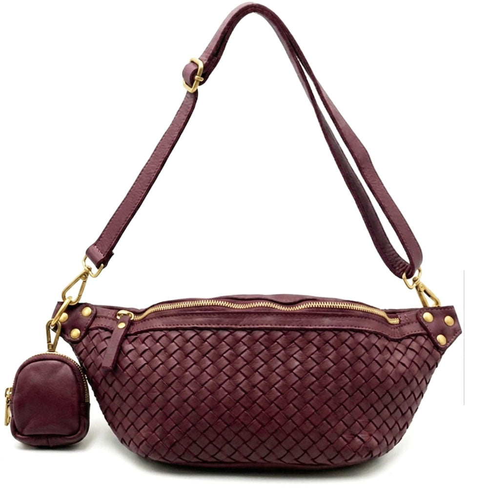 Nissim Leather Woven Sling Bag