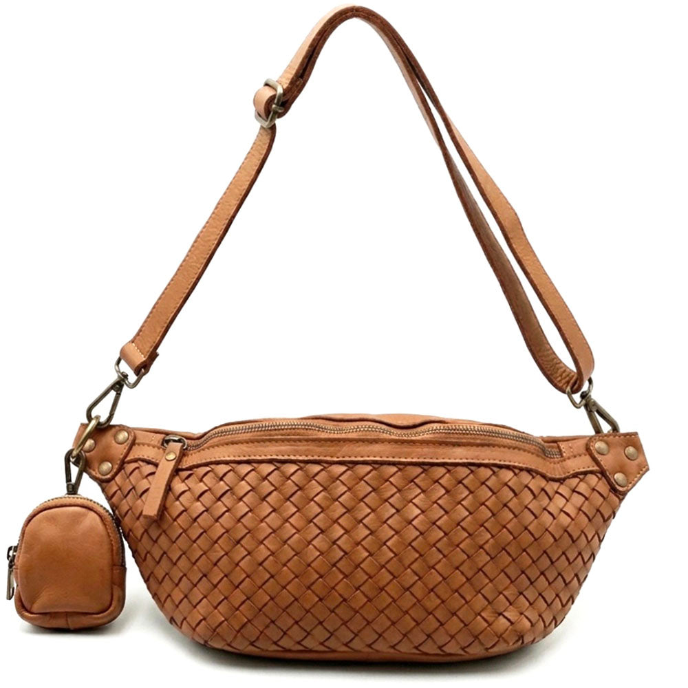 Nissim Leather Woven Sling Bag