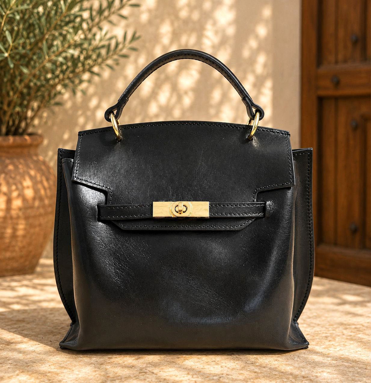 Adelasia Hand-Dyed Italian Leather Top Handle Bag - Leather Italiano