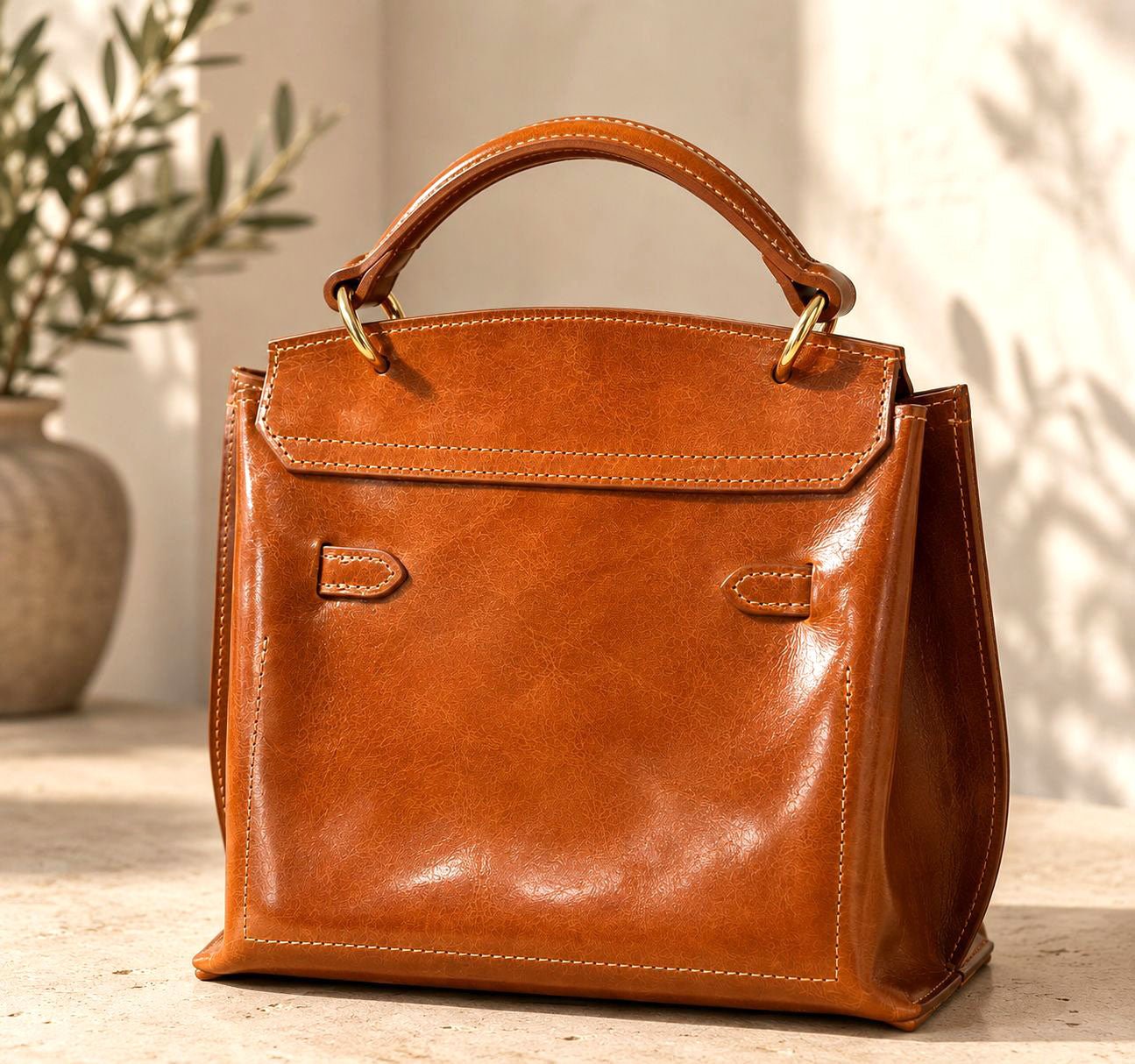 Adelasia Hand-Dyed Italian Leather Top Handle Bag - Leather Italiano