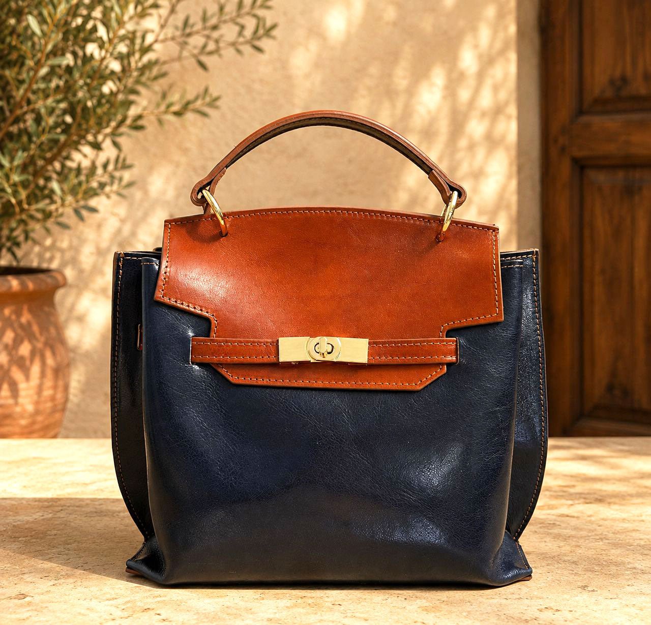 Adelasia Hand-Dyed Italian Leather Top Handle Bag - Leather Italiano