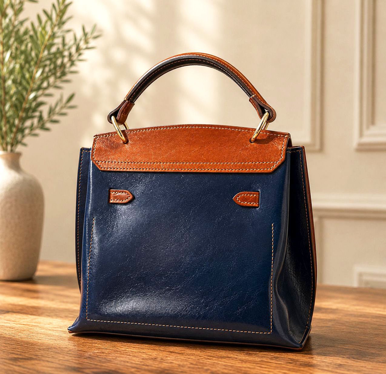 Adelasia Hand-Dyed Italian Leather Top Handle Bag - Leather Italiano