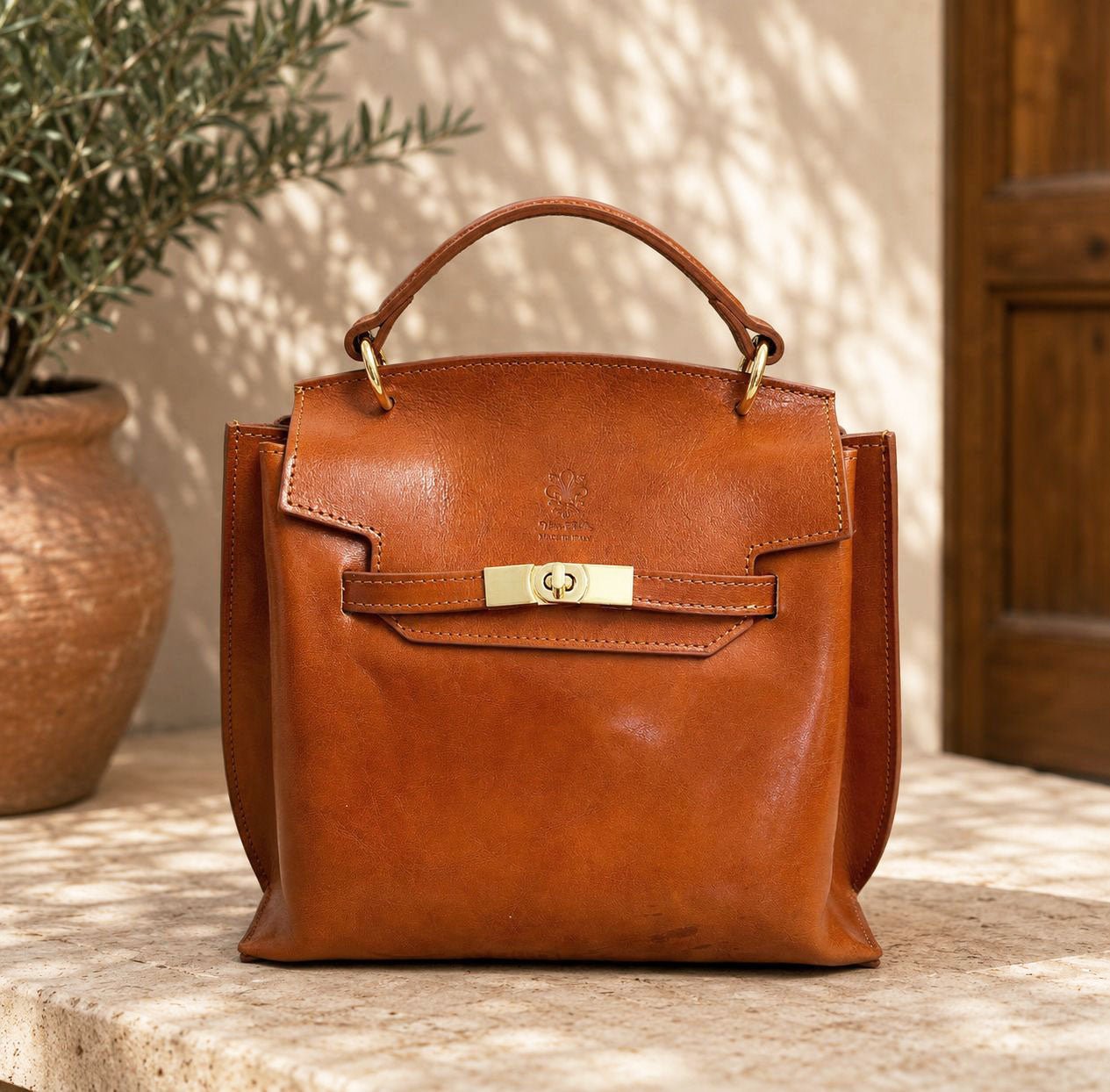 Adelasia Hand-Dyed Italian Leather Top Handle Bag - Leather Italiano