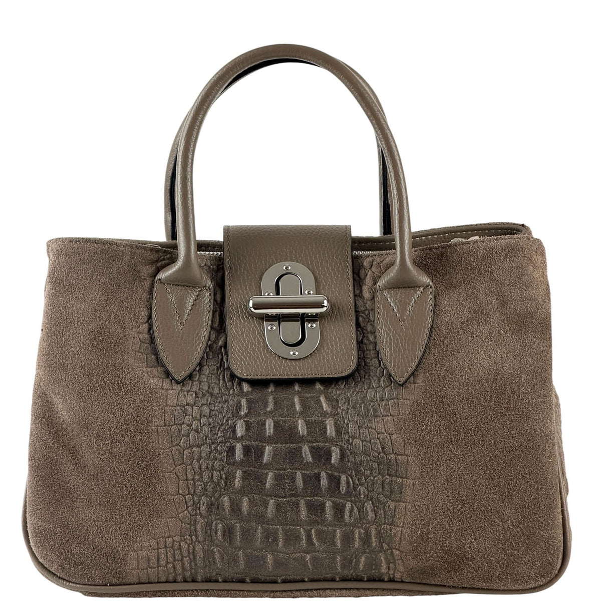 Alberta Italian Suede Structured Satchel Bag - Leather Italiano