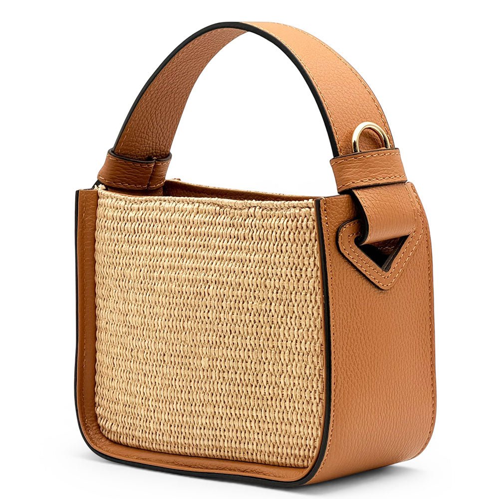 Alice Raffia & Leather Top Handle Bag - Leather Italiano