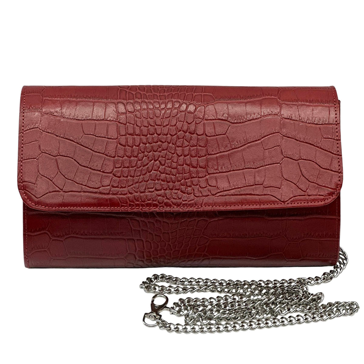 Amelia Croc Embossed Leather Clutch & Crossbody Bag - Leather Italiano