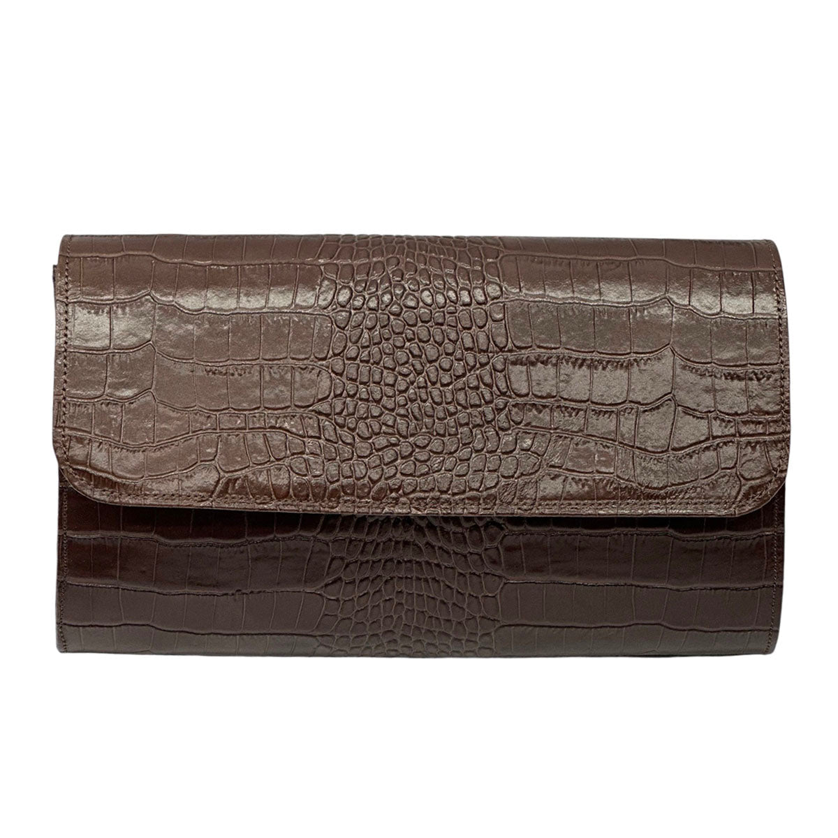 Amelia Croc Embossed Leather Clutch & Crossbody Bag - Leather Italiano