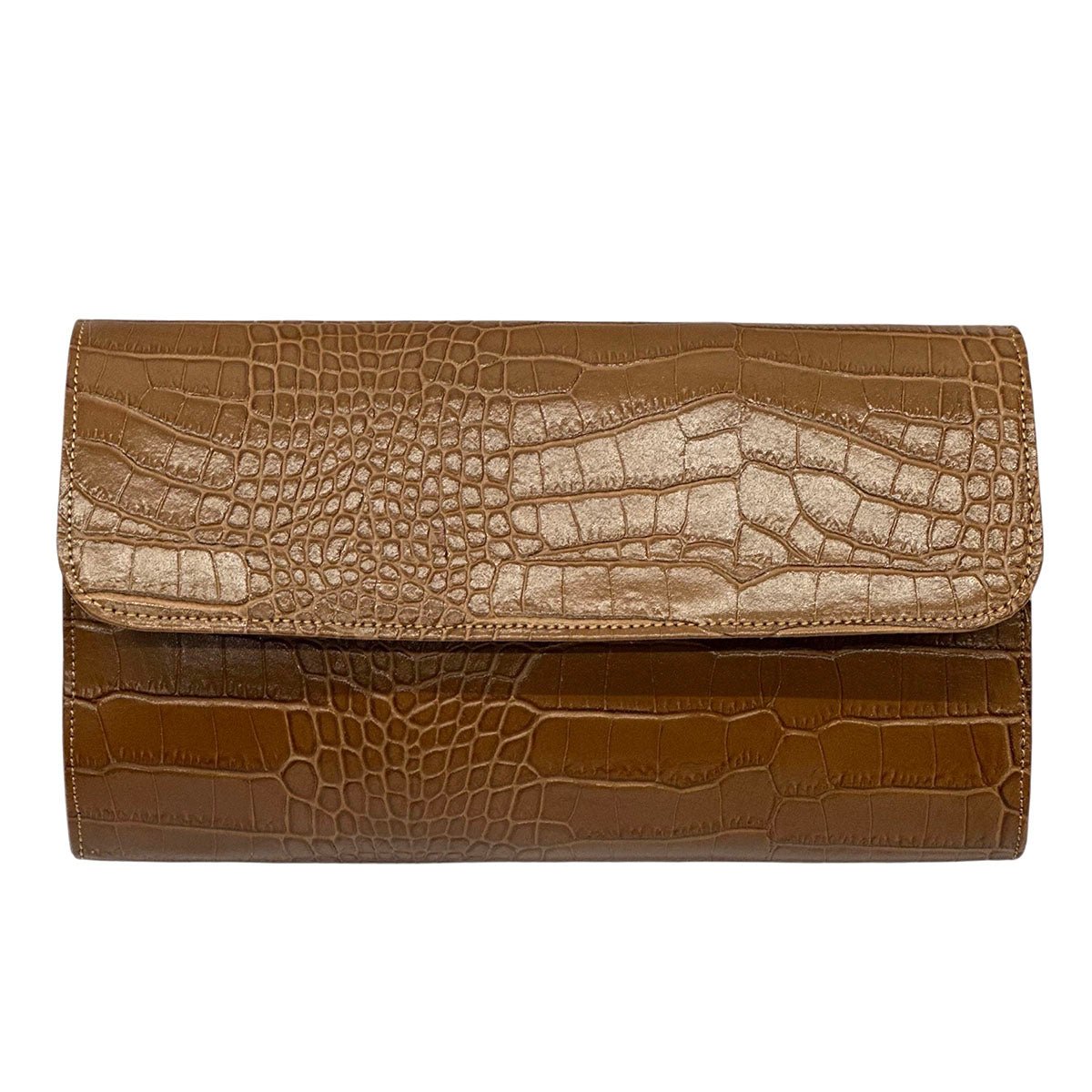 Amelia Croc Embossed Leather Clutch & Crossbody Bag - Leather Italiano