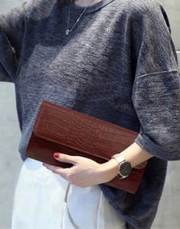 Amelia Croc Embossed Leather Clutch & Crossbody Bag - Leather Italiano