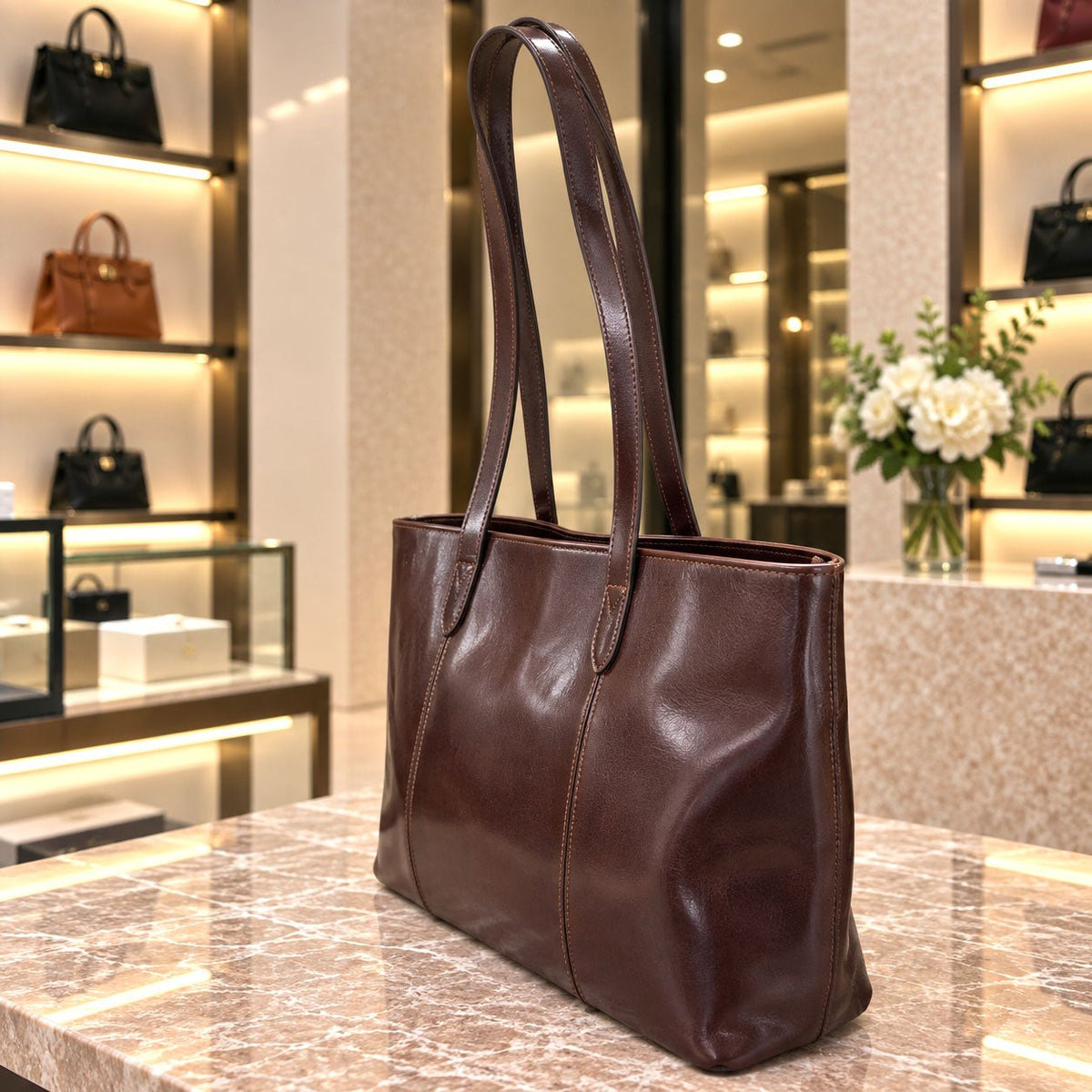 Augusta Hand-Dyed Italian Leather Work Tote - Leather Italiano