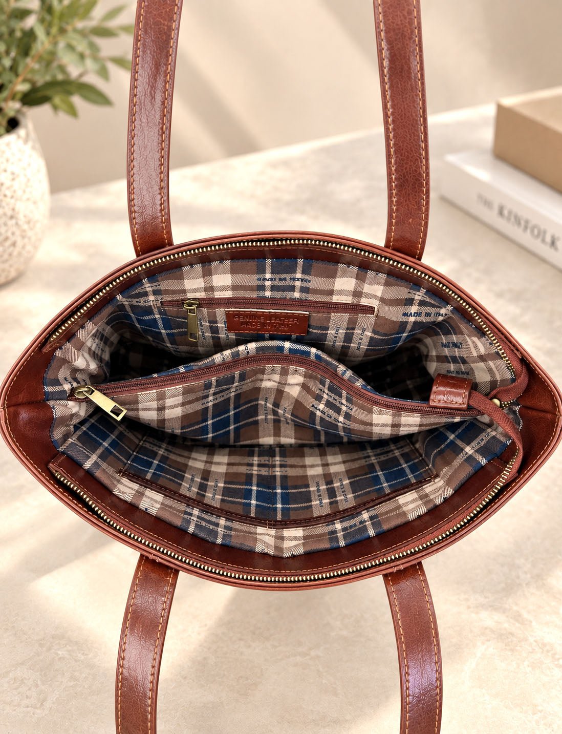 Augusta Hand-Dyed Italian Leather Work Tote - Leather Italiano