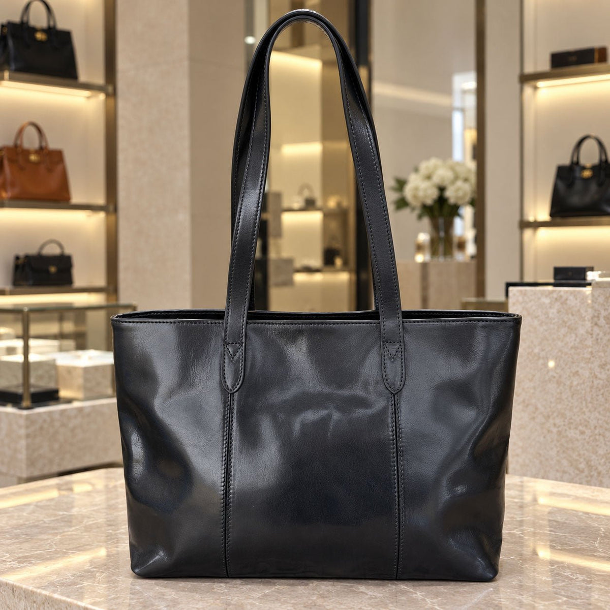 Augusta Hand-Dyed Italian Leather Work Tote - Leather Italiano