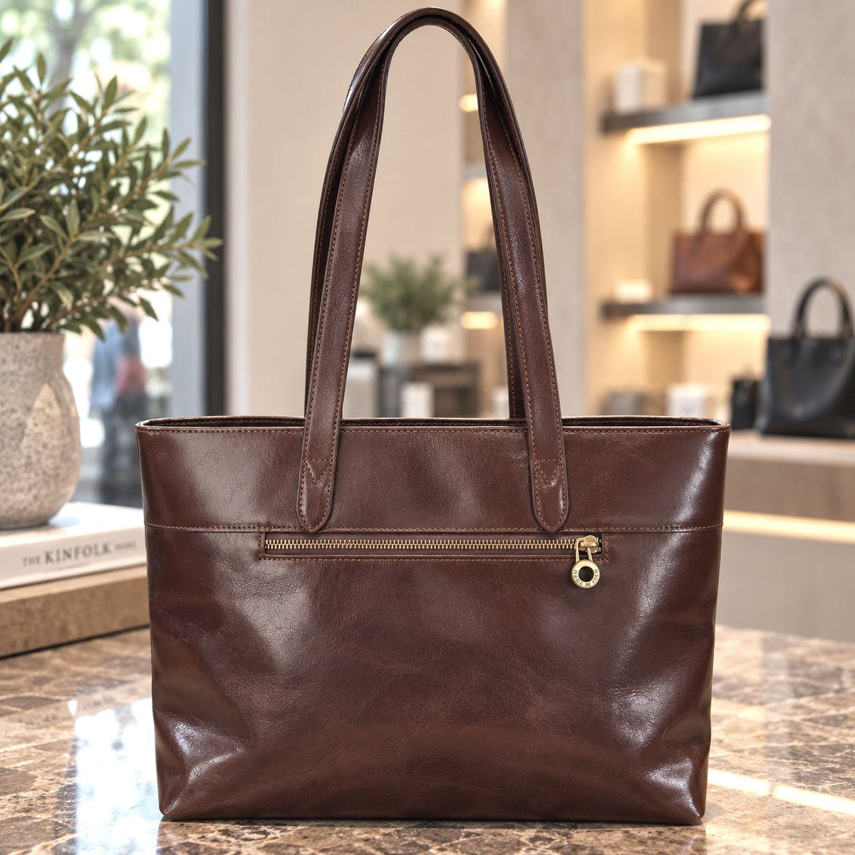 Augusta Hand-Dyed Italian Leather Work Tote - Leather Italiano