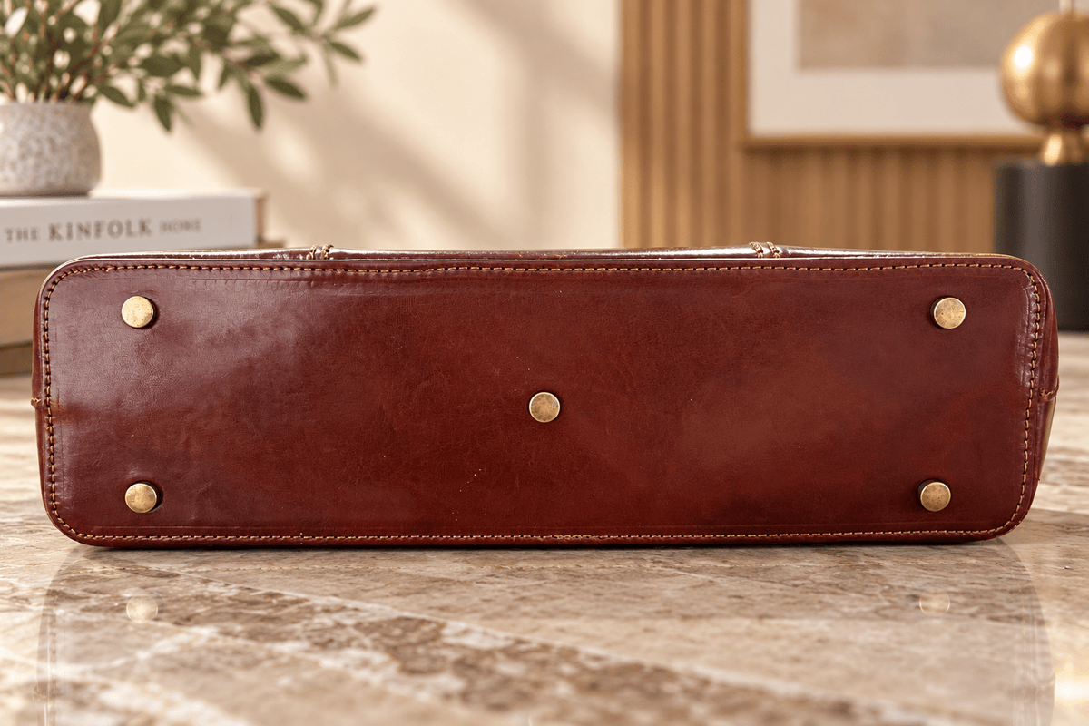 Augusta Hand-Dyed Italian Leather Work Tote - Leather Italiano
