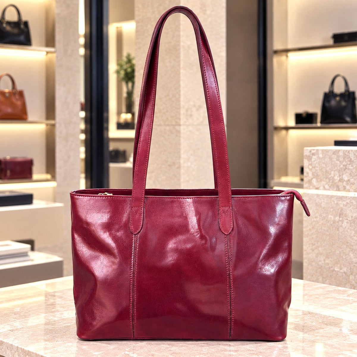 Augusta Hand-Dyed Italian Leather Work Tote - Leather Italiano