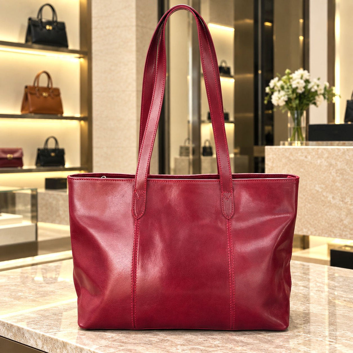 Augusta Hand-Dyed Italian Leather Work Tote - Leather Italiano