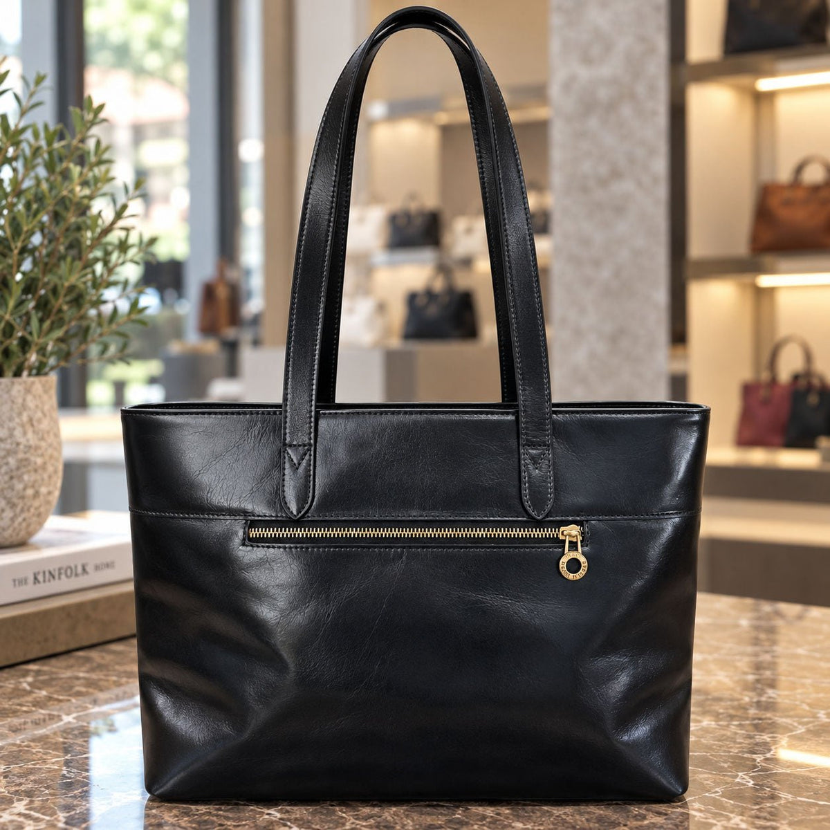 Augusta Hand-Dyed Italian Leather Work Tote - Leather Italiano