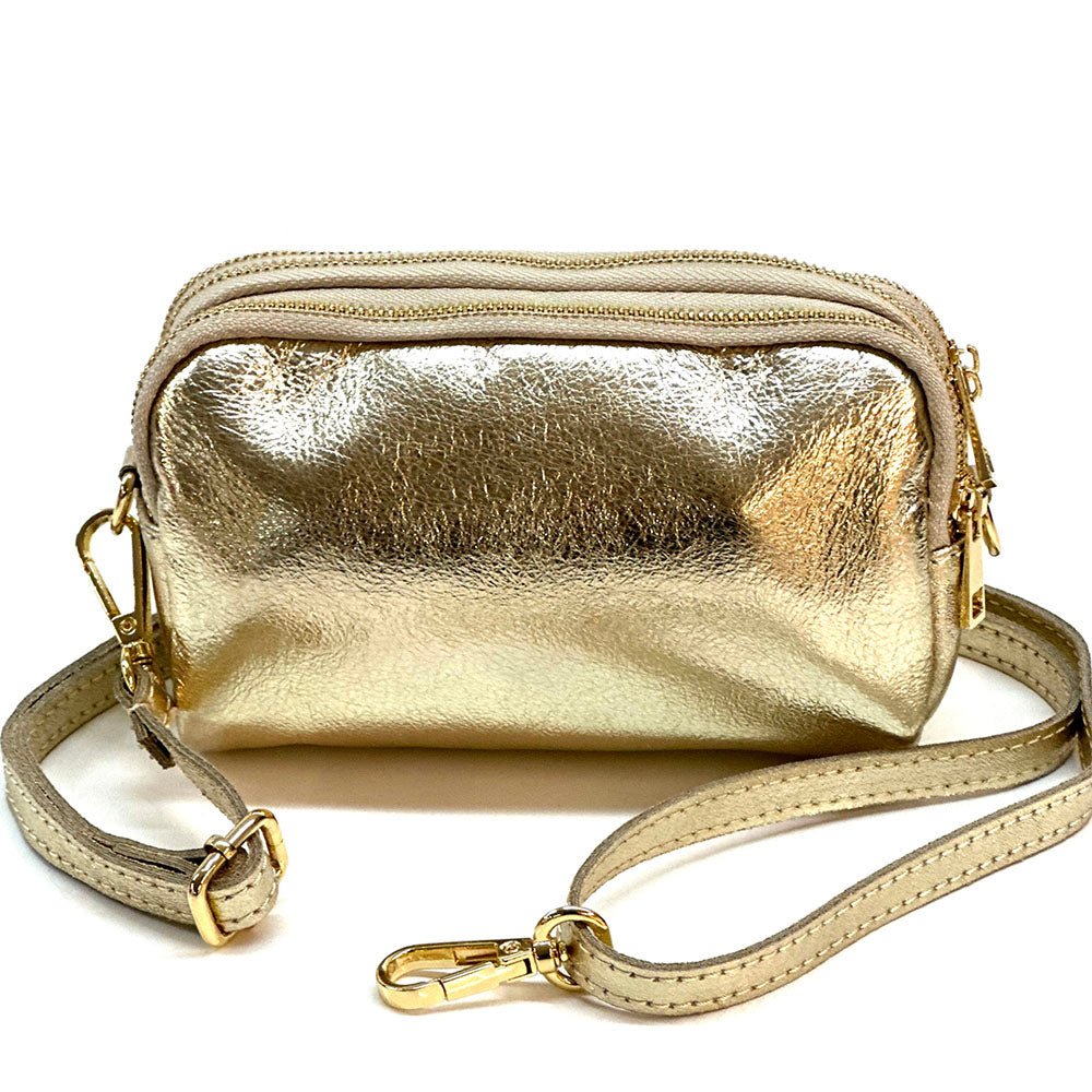 Aurora compact metallic Italian leather crossbody wallet
