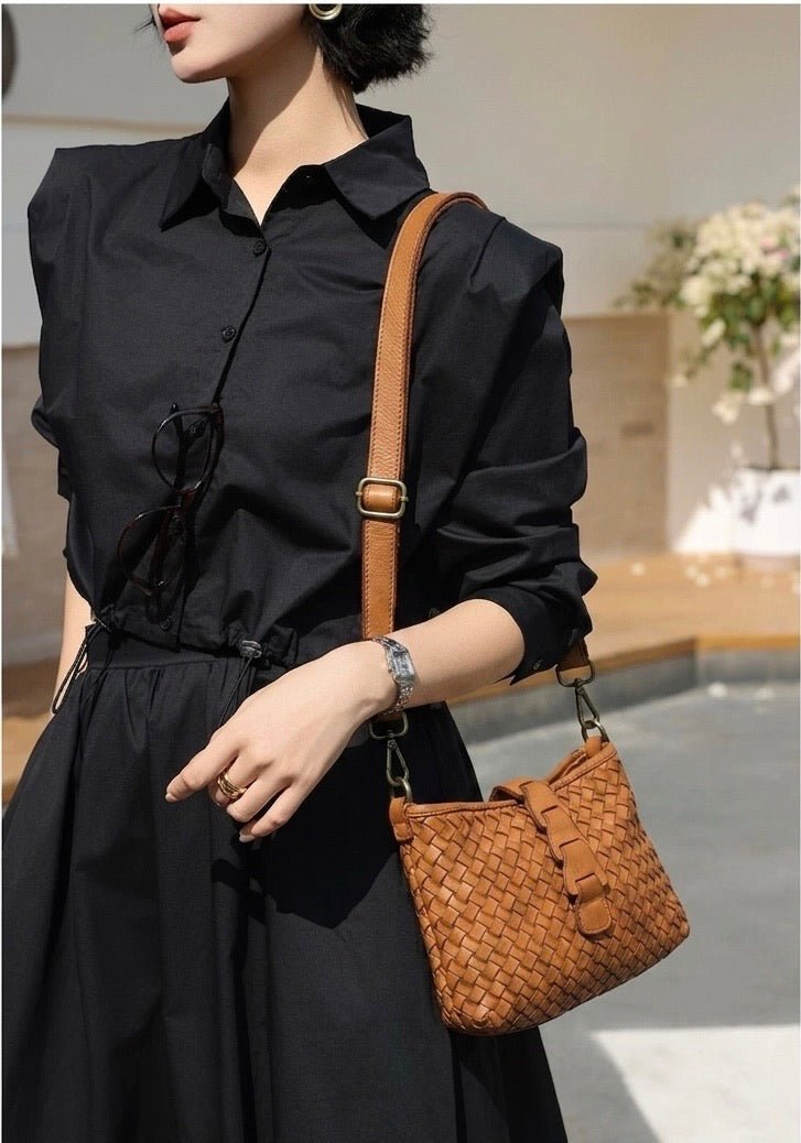 Brinella Woven Washed Cow Leather Crossbody Bag - Leather Italiano