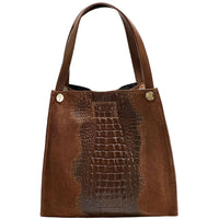 CARRY IT Italian Leather Tote Bag – Structured Croc - Embossed Design (Handmade in Florence) - Leather Italiano