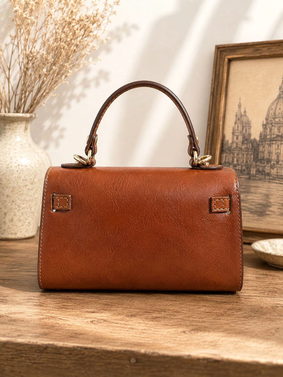 Celestine Italian Leather Top Handle Bag - Leather Italiano