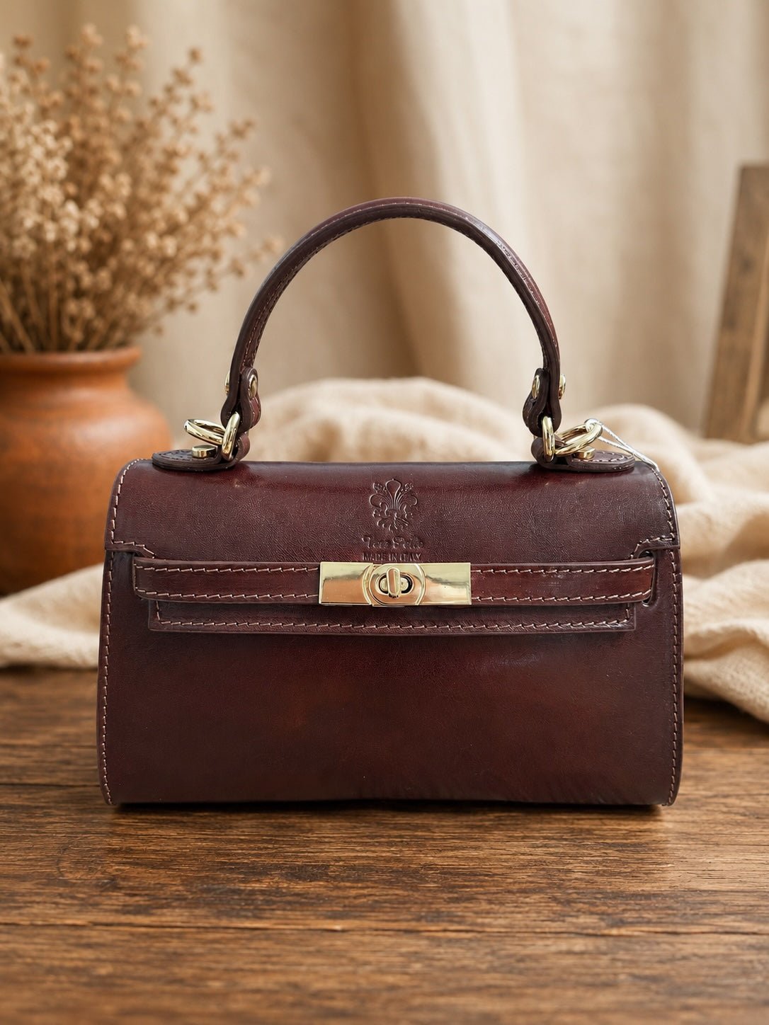 Celestine Italian Leather Top Handle Bag - Leather Italiano
