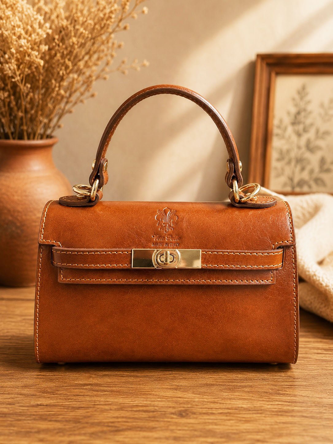Celestine Italian Leather Top Handle Bag - Leather Italiano