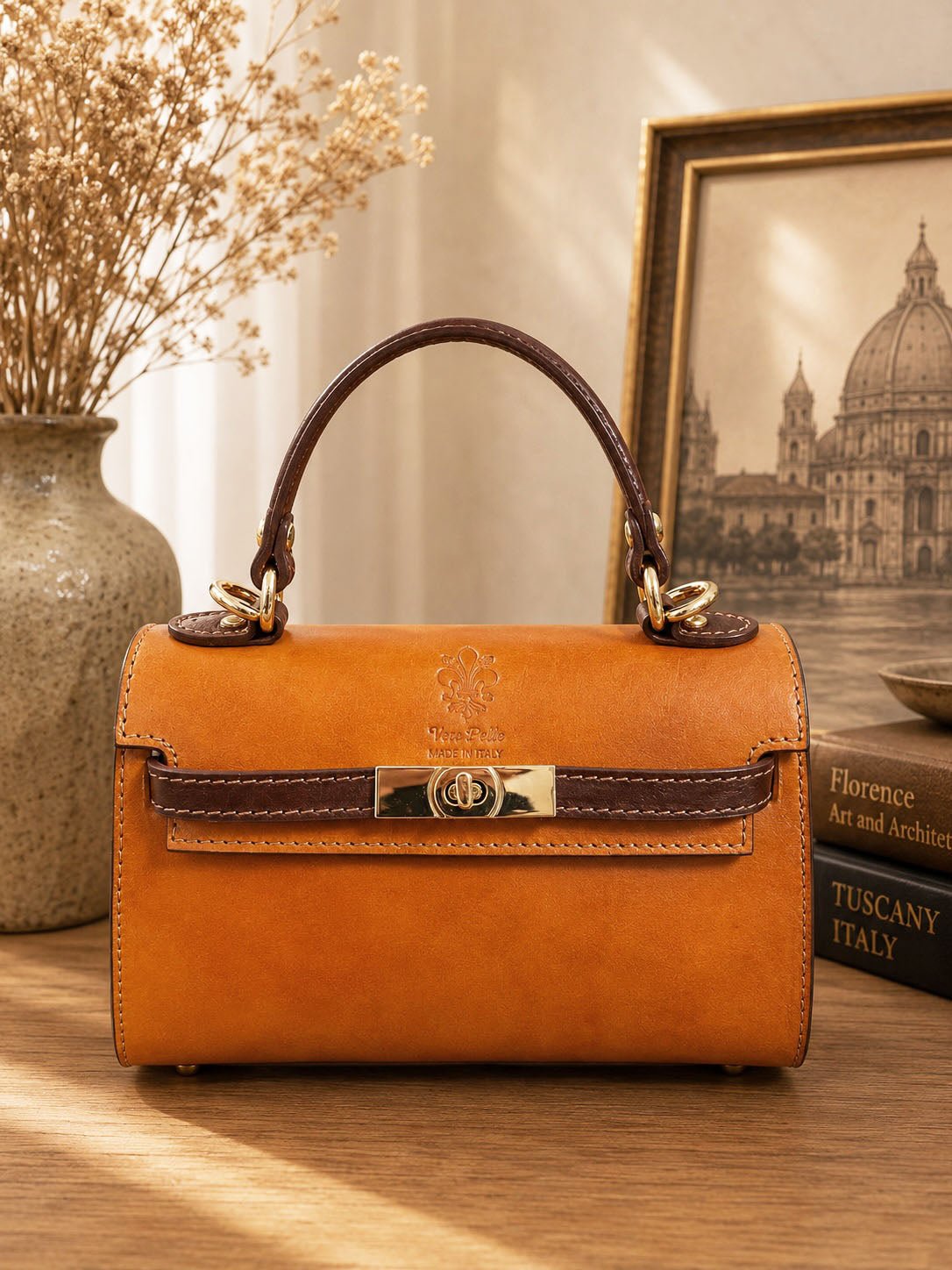 Celestine Italian Leather Top Handle Bag - Leather Italiano