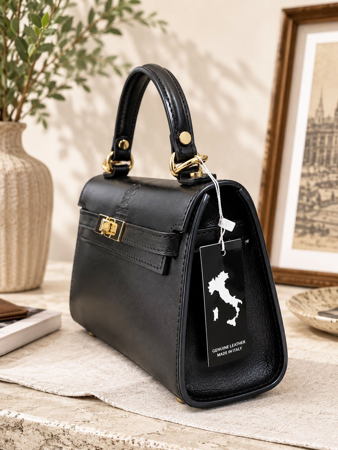 Celestine Italian Leather Top Handle Bag - Leather Italiano