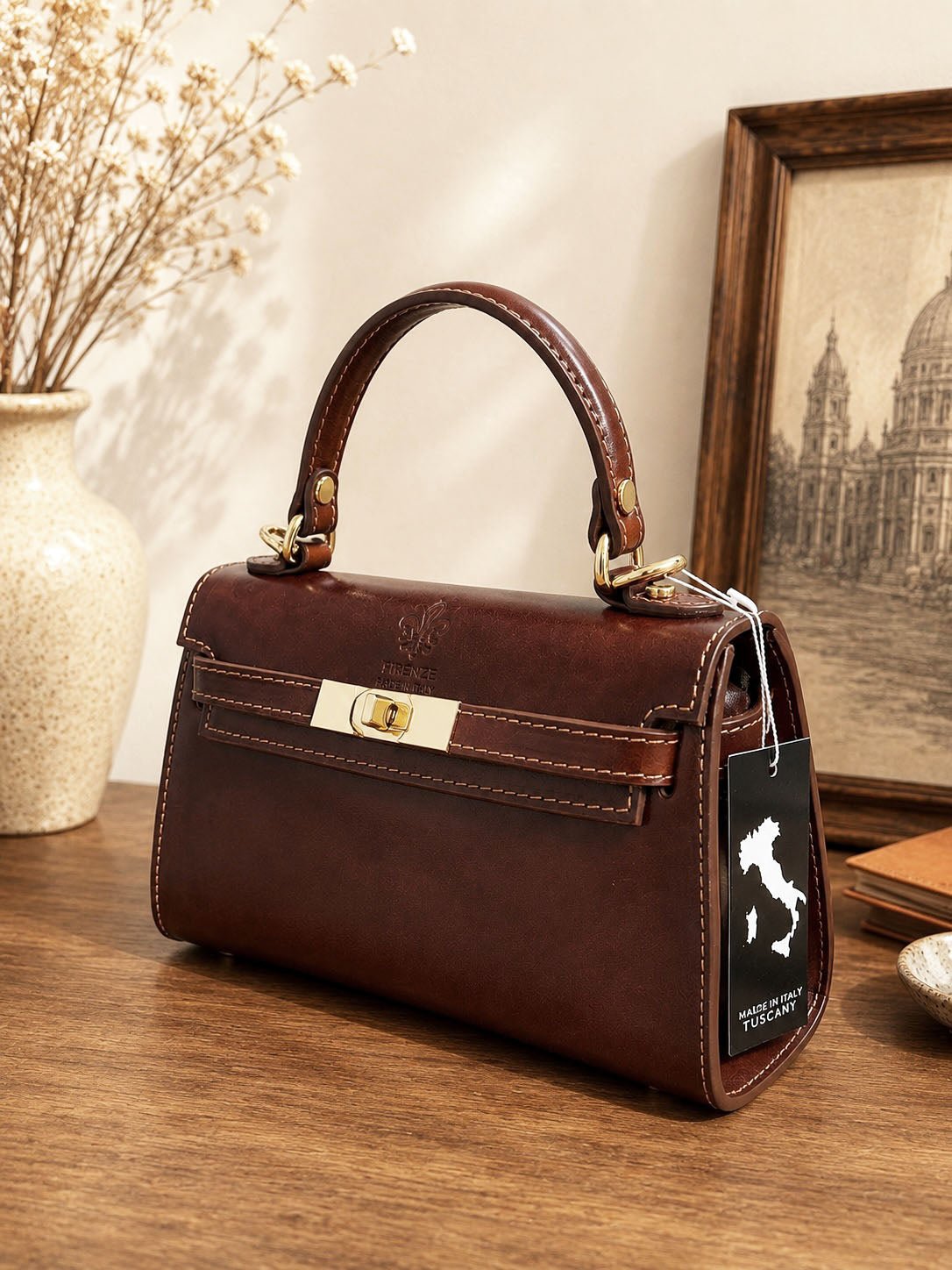 Celestine Italian Leather Top Handle Bag - Leather Italiano