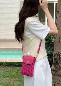 Cindy Handwoven Raffia and Italian Calfskin Phone Crossbody Bag - Leather Italiano