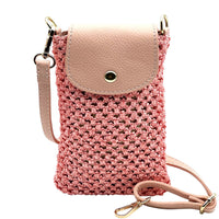 Cindy Handwoven Raffia and Italian Calfskin Phone Crossbody Bag - Leather Italiano