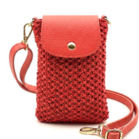 Cindy Handwoven Raffia and Italian Calfskin Phone Crossbody Bag - Leather Italiano