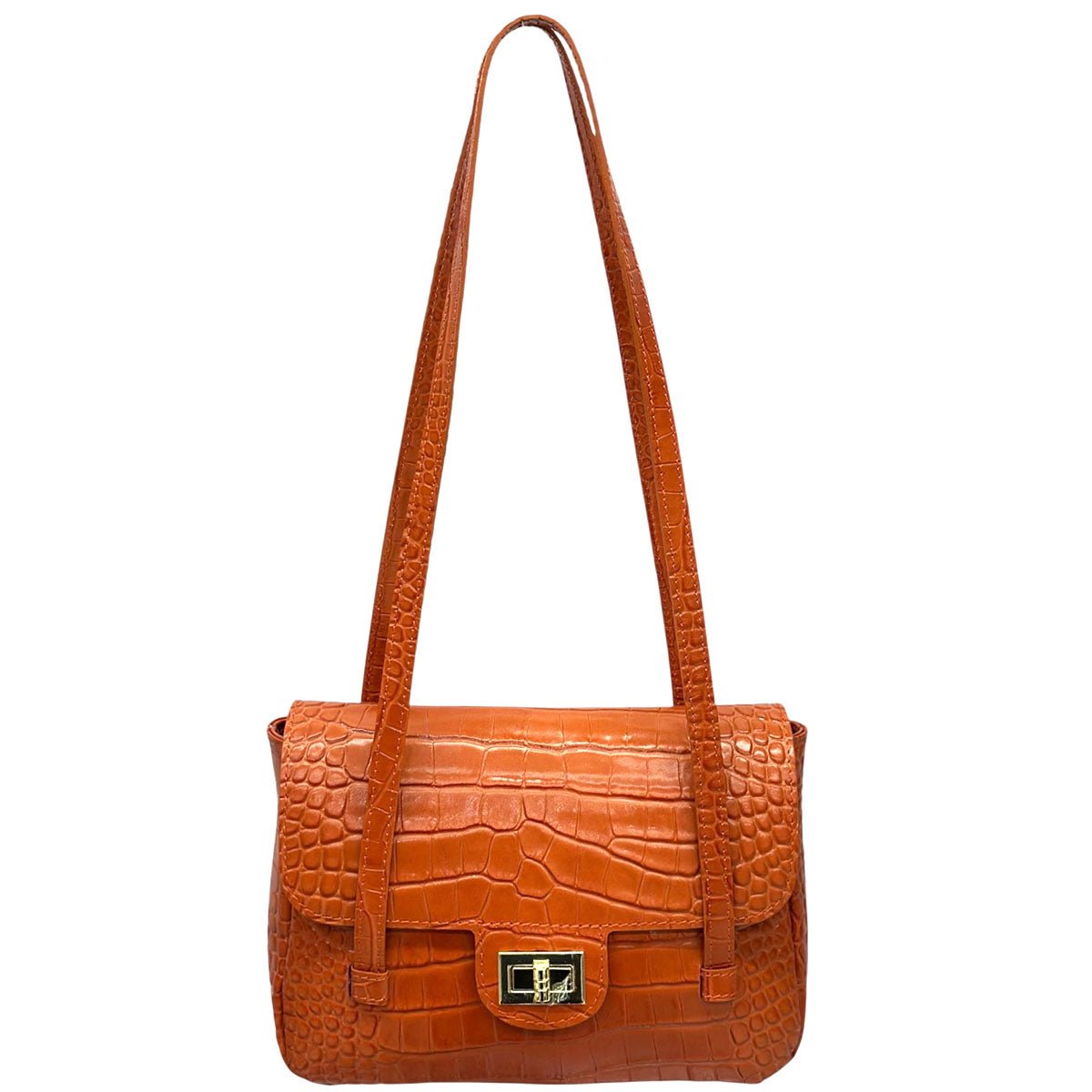 Claribel Croc Embossed Leather Shoulder Bag - Leather Italiano