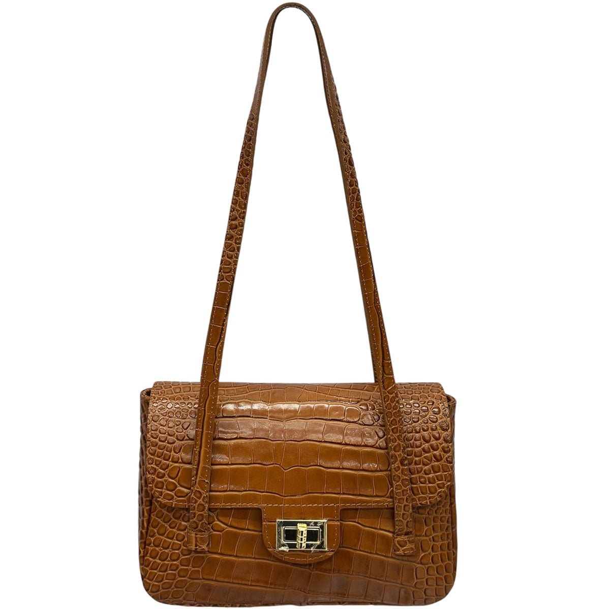 Claribel Croc Embossed Leather Shoulder Bag - Leather Italiano