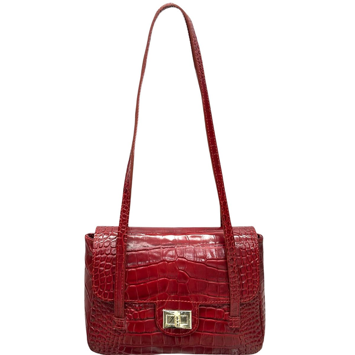 Claribel Croc Embossed Leather Shoulder Bag - Leather Italiano
