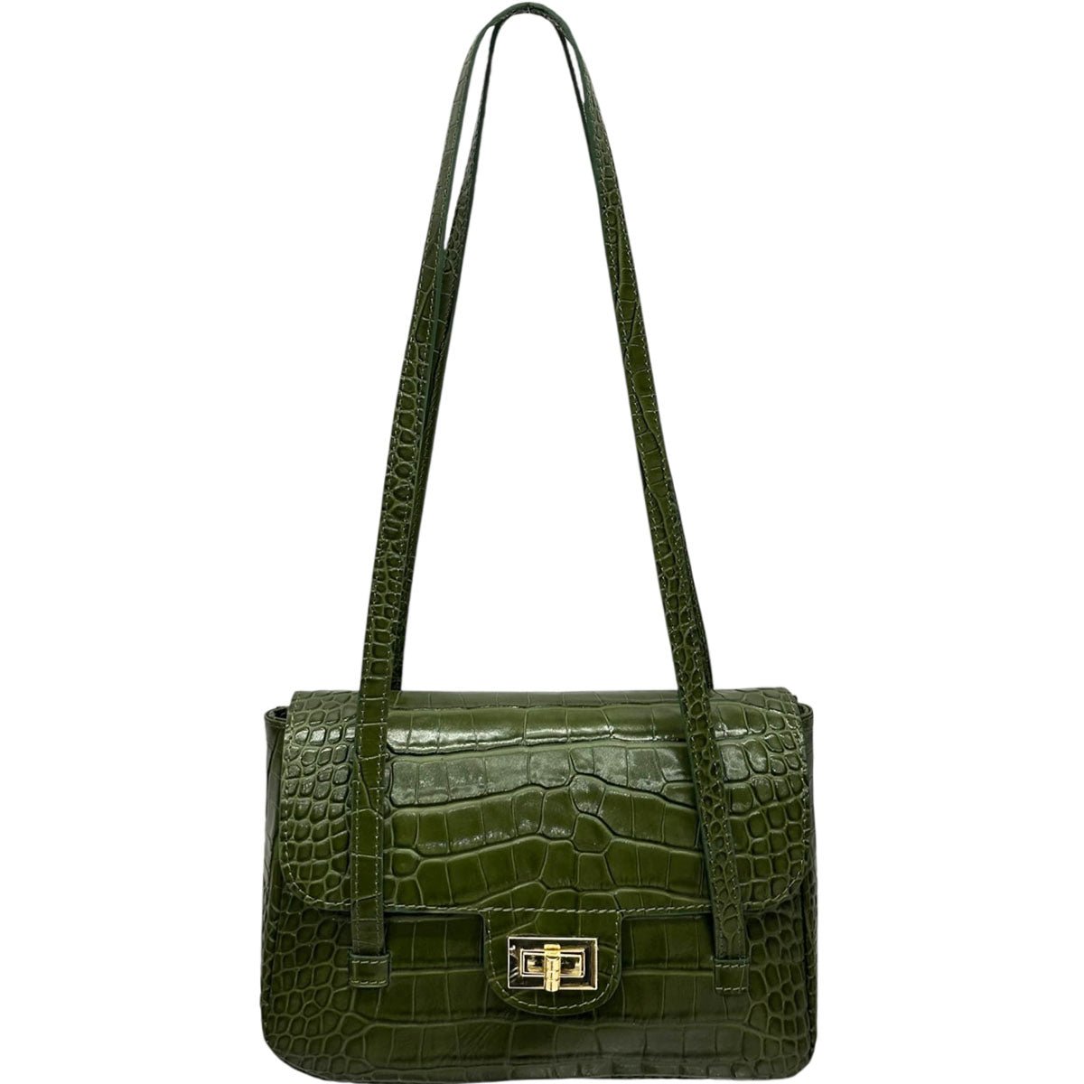 Claribel Croc Embossed Leather Shoulder Bag - Leather Italiano